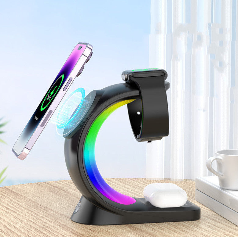 4 In 1 Magnetic Wireless Charger Fast Charging For Smart Phone Atmosphere Light Charging Station For Airpods Pro I-phone Watch CyclistShorts