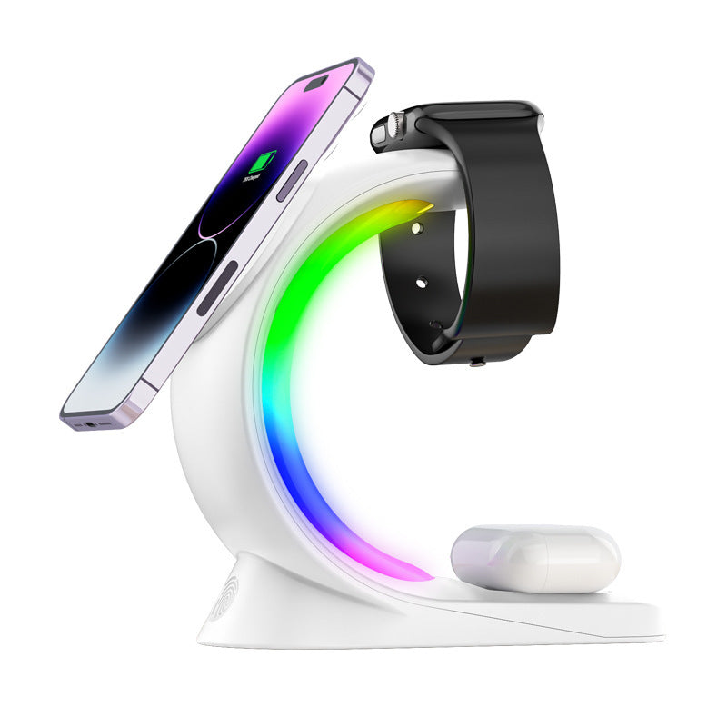 4 In 1 Magnetic Wireless Charger Fast Charging For Smart Phone Atmosphere Light Charging Station For Airpods Pro I-phone Watch CyclistShorts